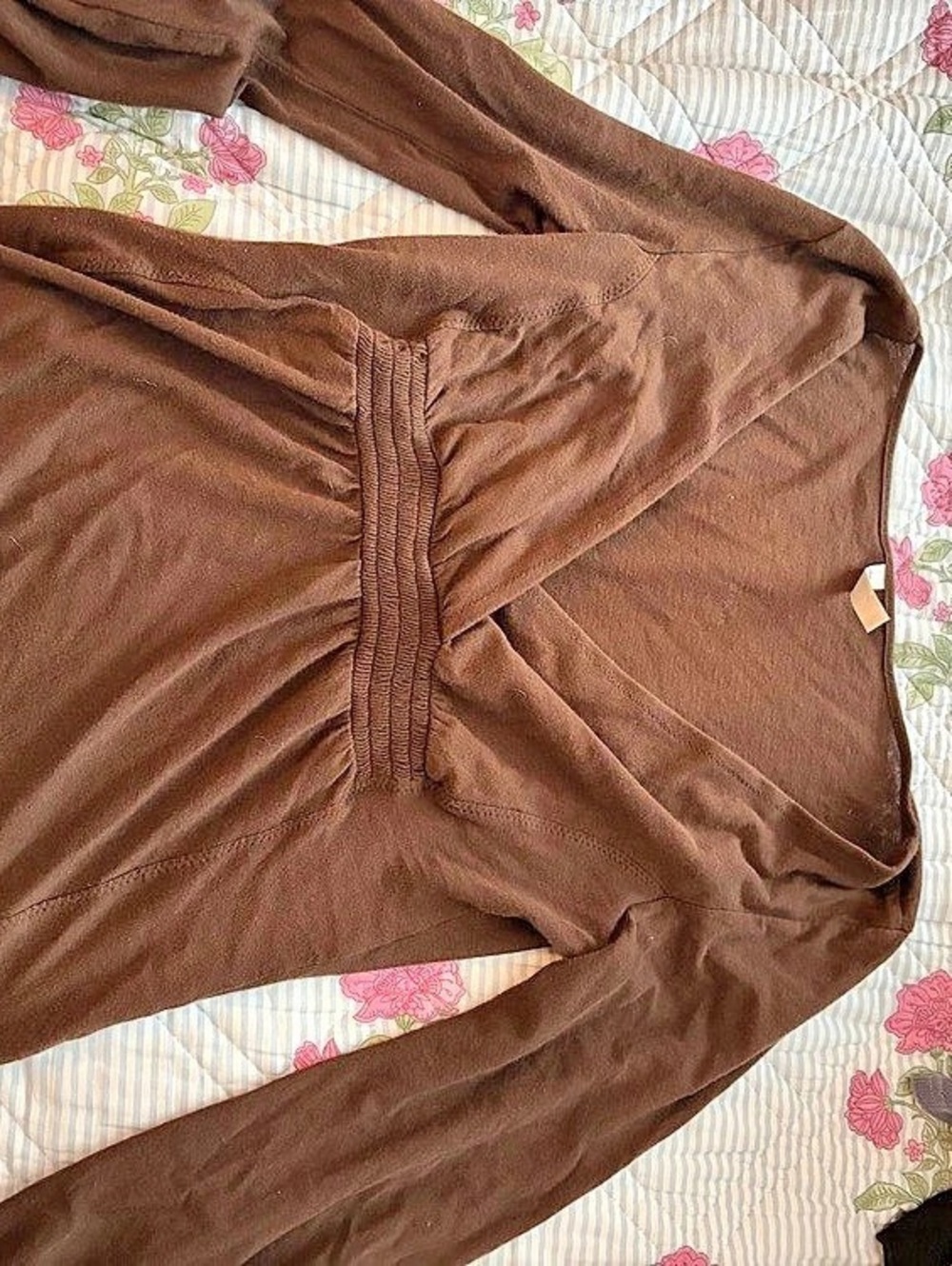 OLD NAVY Brown Long Sleeve Babydoll Top Quarter Sleeve